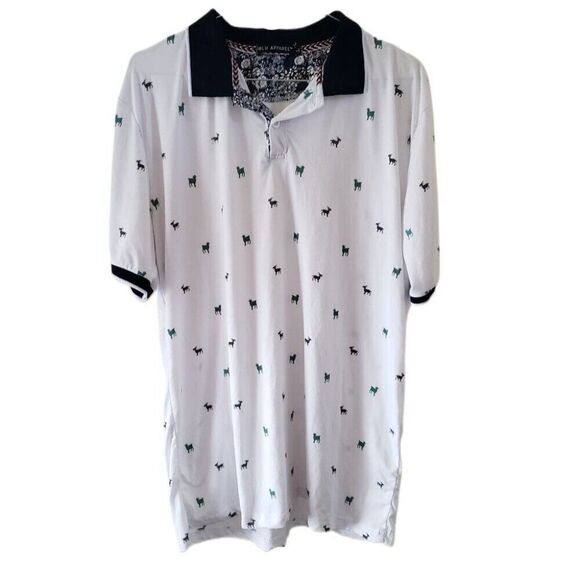Blu Apparel Men's White Polo with Green & Black Goats Polo - Picture 1 of 4